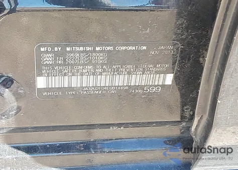 2014 Mitsubishi Lancer Es from USA, damaged, VIN JA32U2FU4EU014498